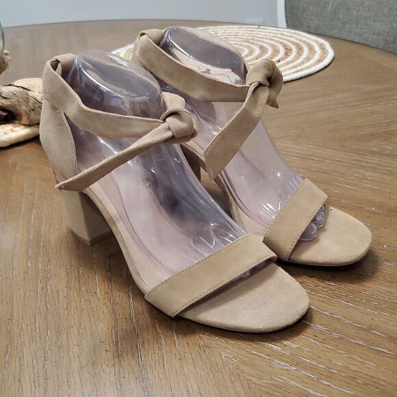 Alex & Alex(Saks Fifth Avenue)Suede Tan Stacked Heels with Embroidery , Size 10 - Picture 1 of 9